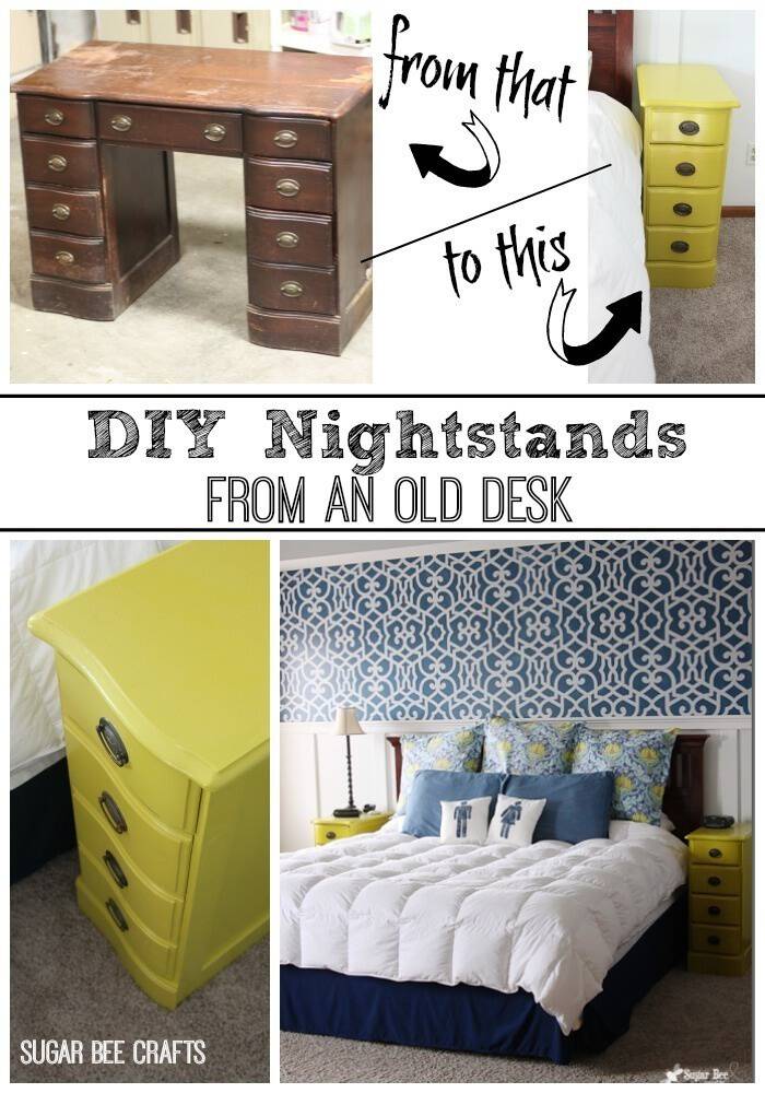 Turn parts of a broken desk into a nightstand. 