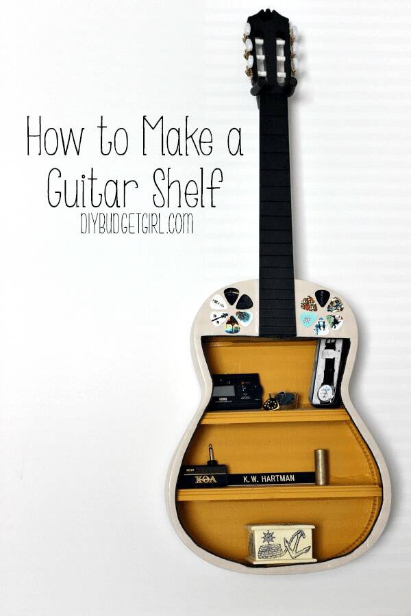 Get rid of the strings and turn a broken guitar into a unique shelf. 