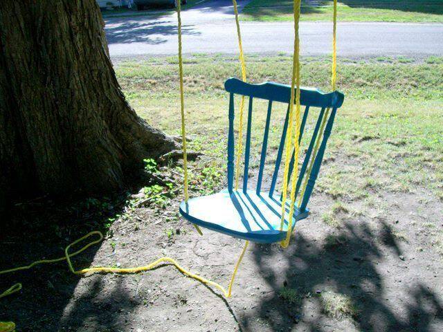 Create a swing out of a broken chair. 