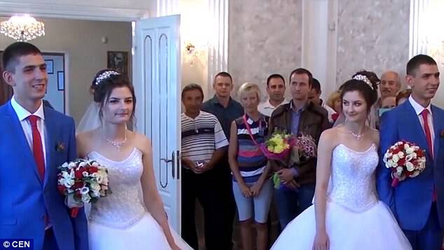 Seeing double: Two sets of identical Russian twins wed on the same day in the same outfits