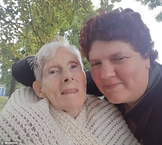 Her daughter, Tracey Taylor, said: 'These pictures are what people need to see – this is why we are fighting for the right to die' (pictured together in the months running up to her death)
