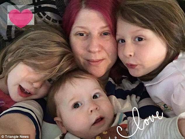 Mrs Martin and her husband Scott, 30, hope their unborn child will live on through the lives on children she saves. She is pictured here with her three children Kiowa, 7, Layla, 5, and Oliver, 2