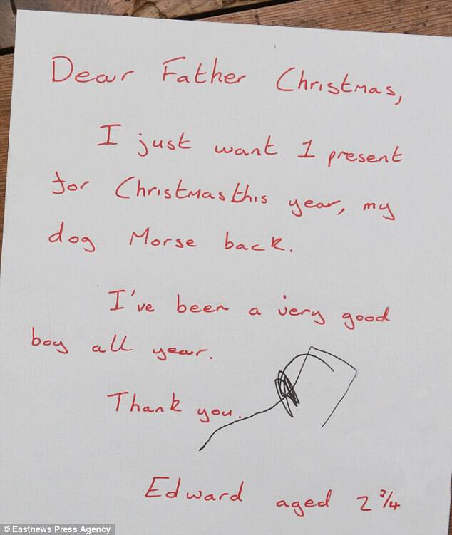 Το μικρό παιδί έγραψε μια καρδιά σιωπηλή επιστολή προς τον Άγιο Βασίλη για την επιστροφή του Morse, αφού οι κλέφτες πήραν το σκυλί