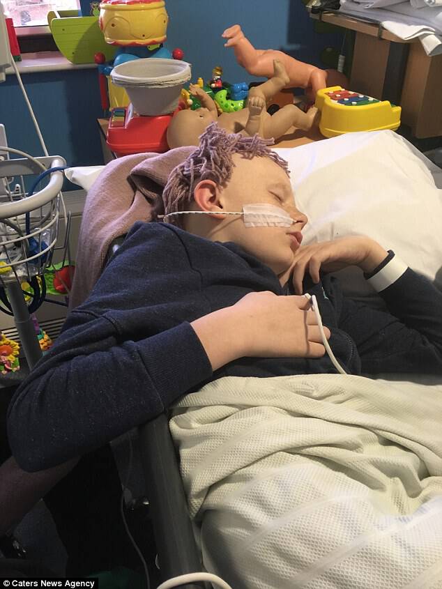Leo (pictured in hospital), 10, was diagnosed with neuroblastoma in October last year
