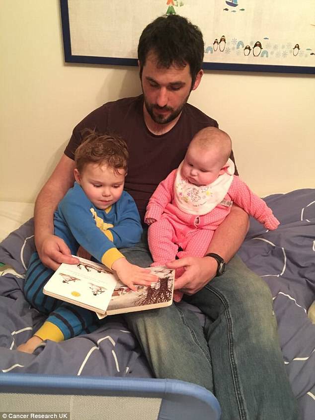 Martin - pictured with his two children Michael, four, and Esme, one - has started to record bedtime stories for the children as he won't be around to read to them
