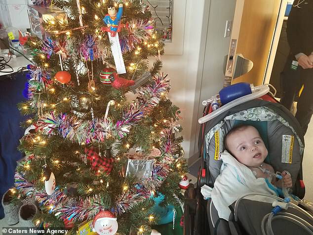 His parents decorated his hospital room at Christmas after initially being told he would be able to go home for the festive season. Their hopes were dashed when he needed further surgeryÂ 